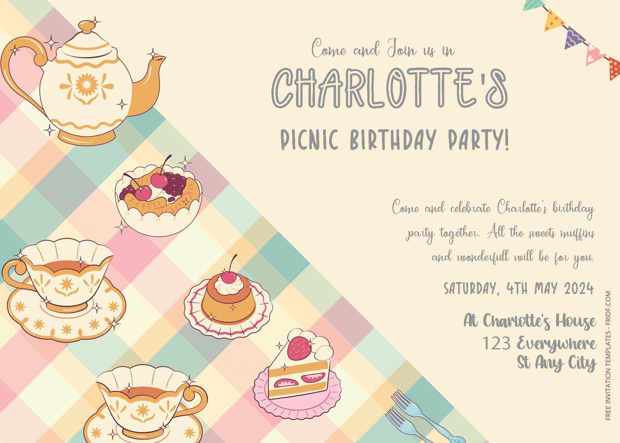 Free Editable PDF - Cute Picnic Party Birthday Invitation Templates ...