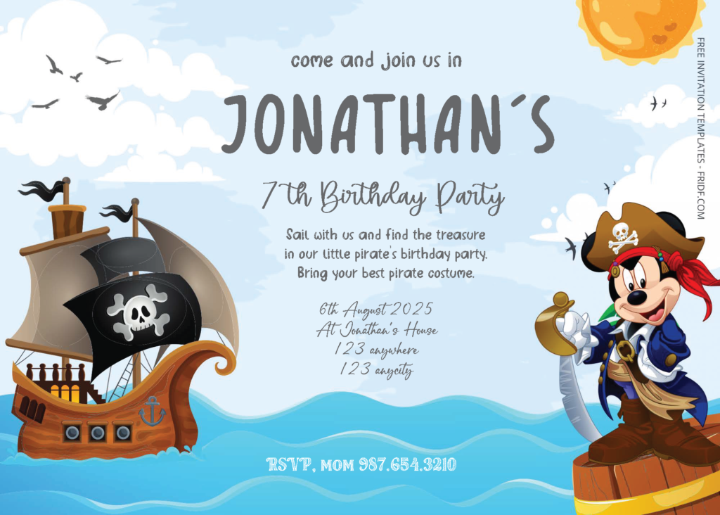 Free Editable PDF - Disney Pirate Chronicles Birthday Invitation ...