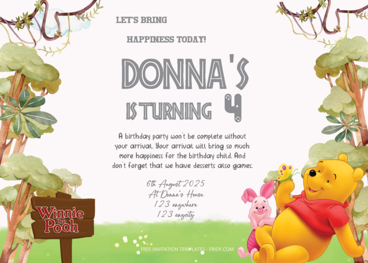 Free Editable PDF - Jungle Winnie The Pooh Birthday Invitation ...