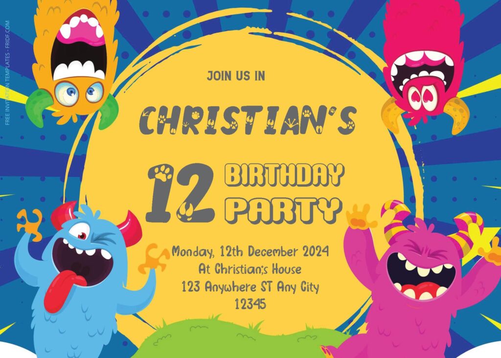 Free Editable PDF - Monster Surprise Birthday Invitation Templates