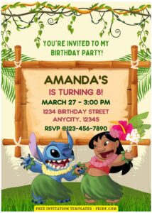 (Free Editable PDF) Lilo & Stitch Luau Birthday Invitation Templates D