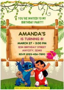 (Free Editable PDF) Lilo & Stitch Luau Birthday Invitation Templates E