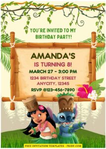 (Free Editable PDF) Lilo & Stitch Luau Birthday Invitation Templates F