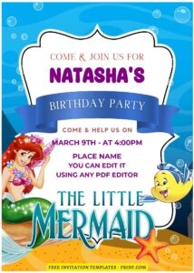 (Free Editable PDF) The Little Mermaid Movie Birthday Invitation Templates D