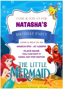 (Free Editable PDF) The Little Mermaid Movie Birthday Invitation Templates E