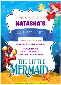 (Free Editable PDF) The Little Mermaid Movie Birthday Invitation Templates F