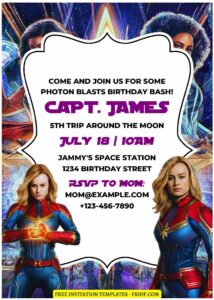 (Free Editable PDF) Captain Marvel Birthday Invitation Templates D