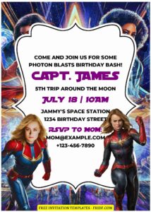(Free Editable PDF) Captain Marvel Birthday Invitation Templates E