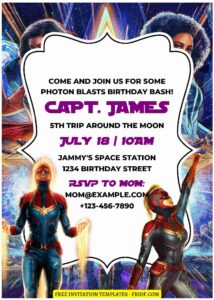 (Free Editable PDF) Captain Marvel Birthday Invitation Templates F