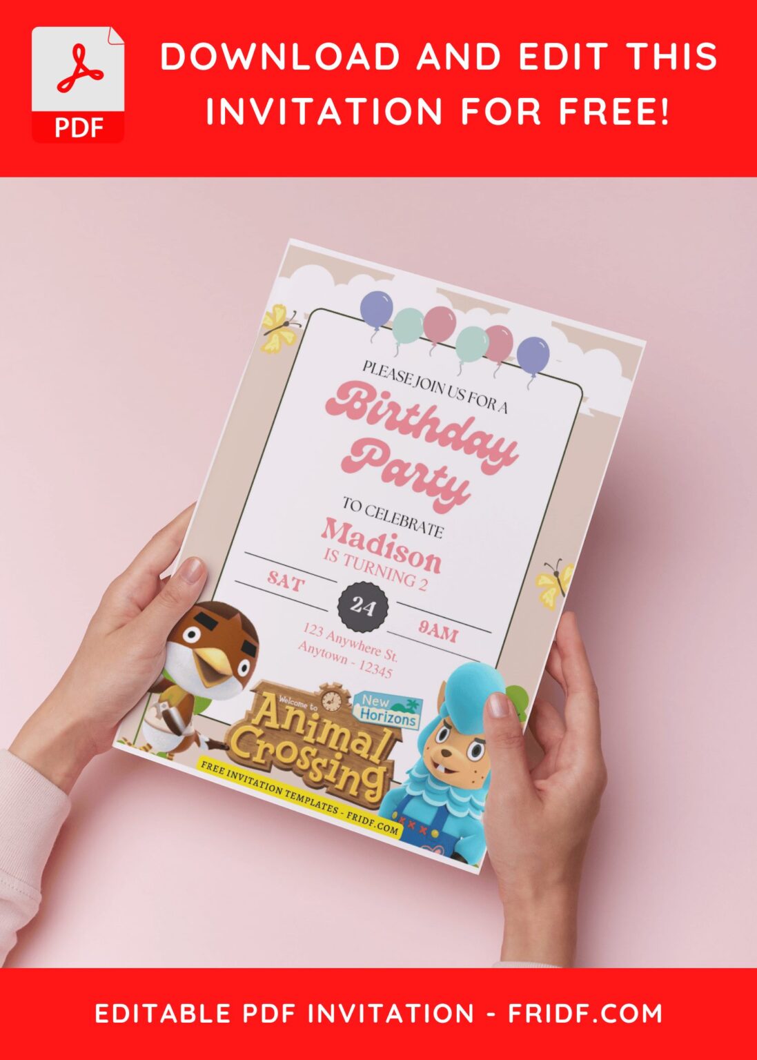 (Free Editable PDF) Lovely Animal Crossing Birthday Invitation ...