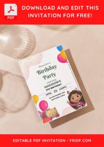 (Free Editable PDF) Cheerful Gabby Dollhouse Kids Birthday Invitation Templates J