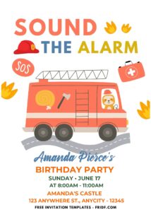 (Easily Edit PDF Invitation) Simply Cute Firefighter Birthday Invitation J