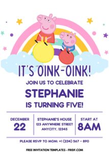 (Easily Edit PDF Invitation) Rainbow Peppa Pig Birthday Invitation D