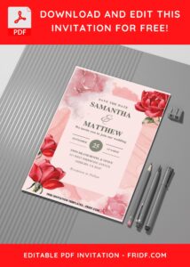 (Easily Edit PDF Invitation) Eclectic Watercolor Rose Wedding Invitation C
