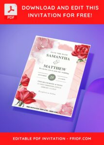 (Easily Edit PDF Invitation) Eclectic Watercolor Rose Wedding Invitation D