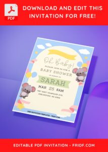 (Easily Edit PDF Invitation) Watercolor Baby Koala Birthday Invitation B