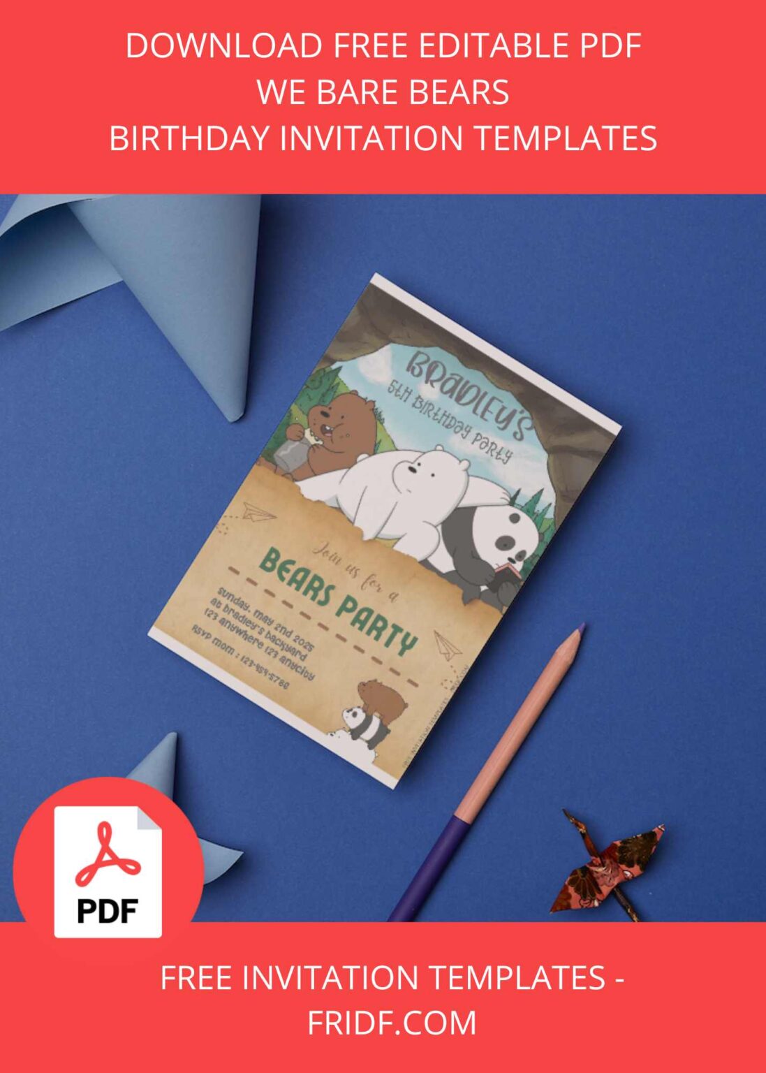 FREE PDF Invitation - We Bare Bears Birthday Invitation Templates - FRIDF