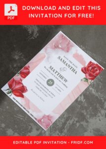 (Easily Edit PDF Invitation) Eclectic Watercolor Rose Wedding Invitation E