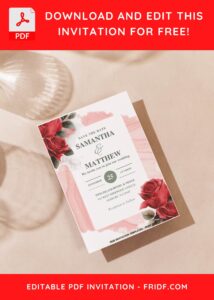 (Easily Edit PDF Invitation) Eclectic Watercolor Rose Wedding Invitation F