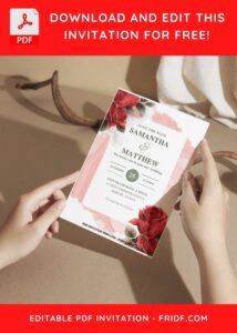 (Easily Edit PDF Invitation) Eclectic Watercolor Rose Wedding Invitation G