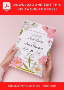 (Easily Edit PDF Invitation) Camellia And Peony Buds Wedding Invitation B
