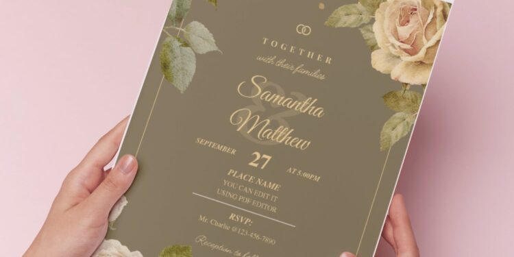 (Easily Edit PDF Invitation) Classic Rose Wedding Invitation