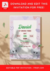 (Easily Edit PDF Invitation) Lovable Baby Elephant Birthday Invitation I