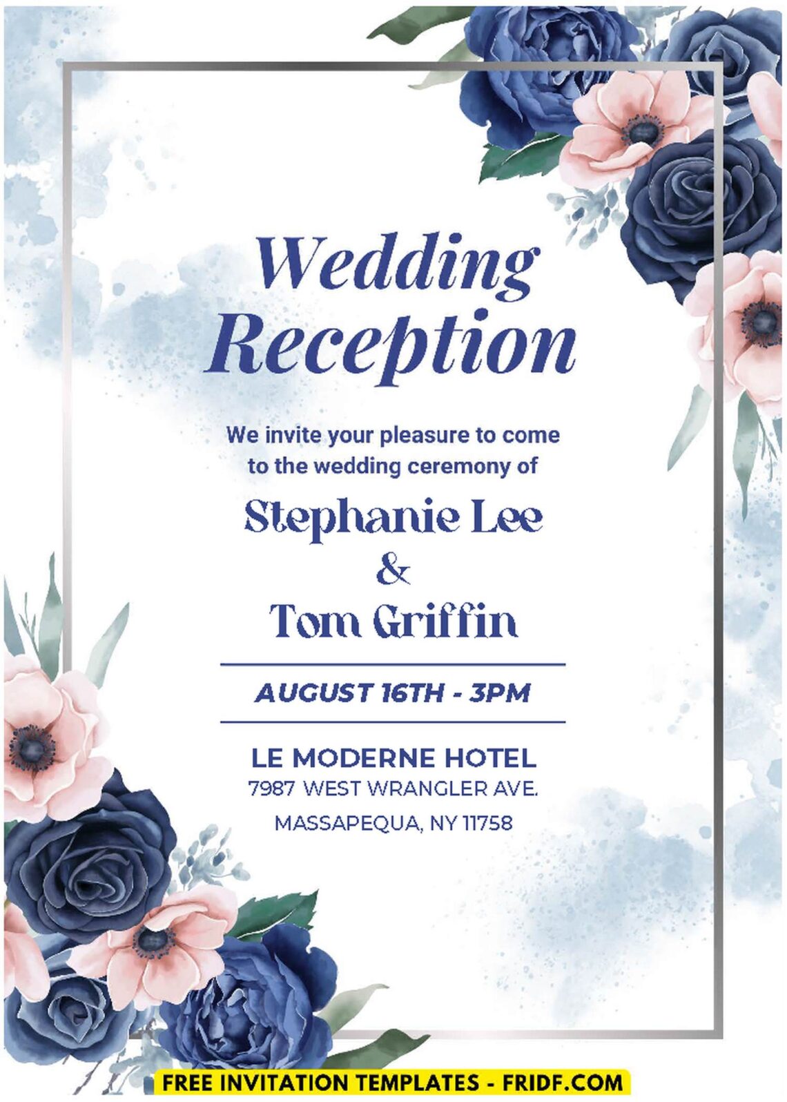 (Easily Edit PDF Invitation) Gorgeous Blue Floral Wedding Invitation ...