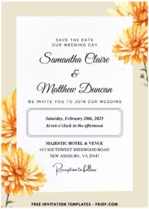 (Easily Edit PDF Invitation) Watercolor Chrysanthemum Wedding Invitation D