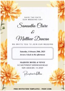 (Easily Edit PDF Invitation) Watercolor Chrysanthemum Wedding Invitation E