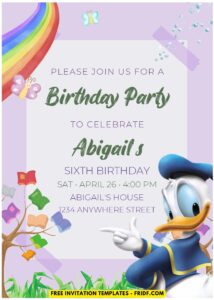 (Easily Edit PDF Invitation) Rainbow Donald Duck Birthday Invitation F