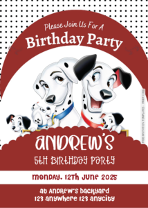 ( Easily Edit PDF Invitation ) 101 Dalmatian Birthday Invitation Templates