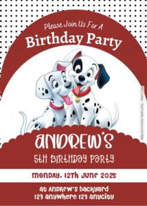 ( Easily Edit PDF Invitation ) 101 Dalmatians Birthday Invitation Templates