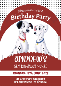 ( Easily Edit PDF Invitation ) 101 Dalmatians Birthday Invitation Templates