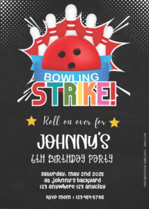 ( Easily Edit PDF Invitation ) Bowling Birthday Invitation Templates