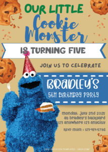 ( Easily Edit PDF Invitation ) Cookie Monster Birthday Invitation Templates
