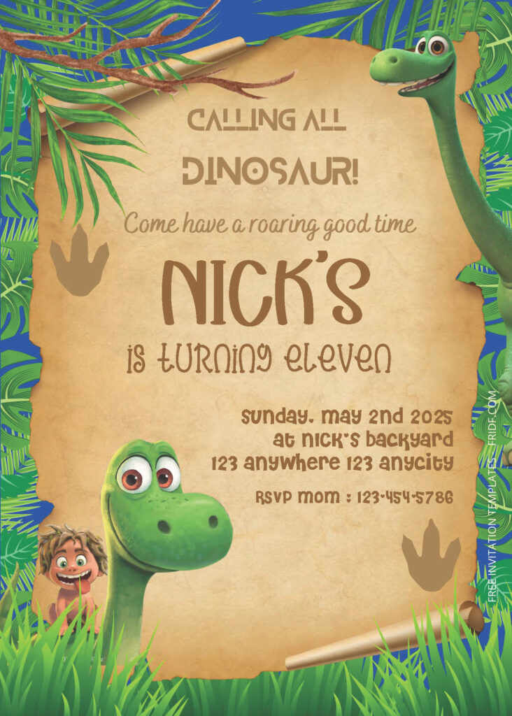 FREE PDF Invitation - Good Dinosaur Birthday Invitation Templates - FRIDF