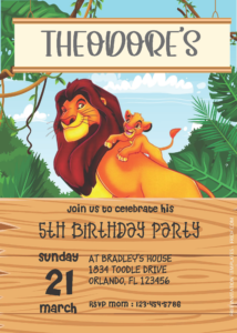 ( Easily Edit PDF Invitation ) Lion King Birthday Invitation Templates