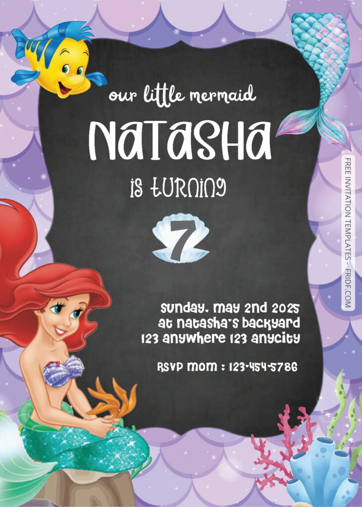 FREE PDF Invitation - Little Mermaid Birthday Invitation Templates