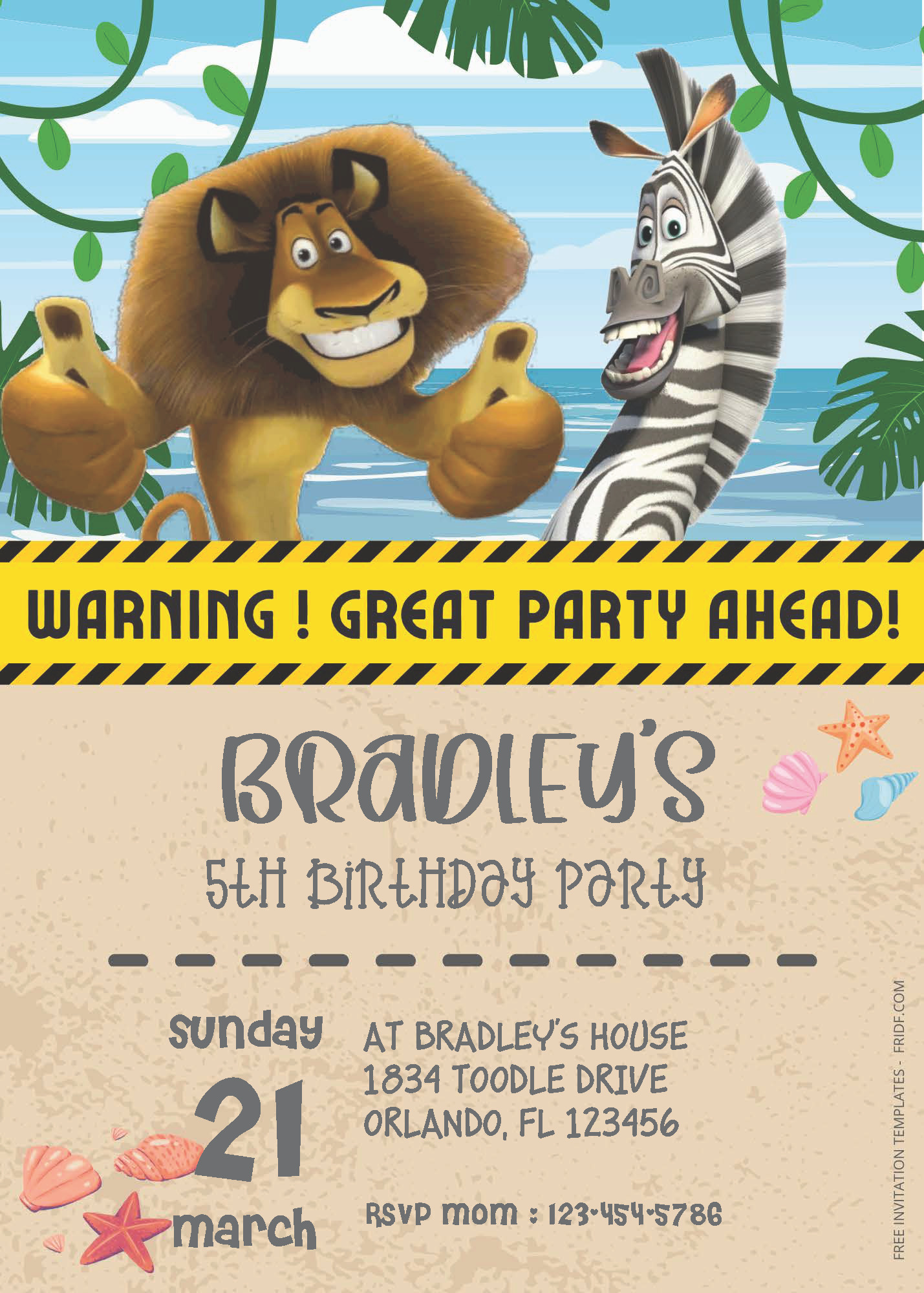 ( Easily Edit PDF Invitation ) Madagascar Birthday Invitation Templates ...