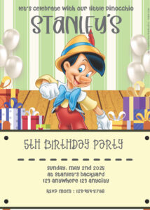 ( Easily Edit PDF Invitation ) Pinocchio Birthday Invitation Templates