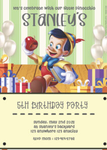 ( Easily Edit PDF Invitation ) Pinocchio Birthday Invitation Templates