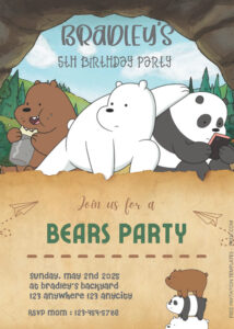 ( Easily Edit PDF Invitation ) We Bare Bears Birthday Invitation Templates