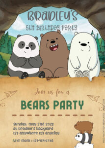 ( Easily Edit PDF Invitation ) We Bare Bears Birthday Invitation Templates