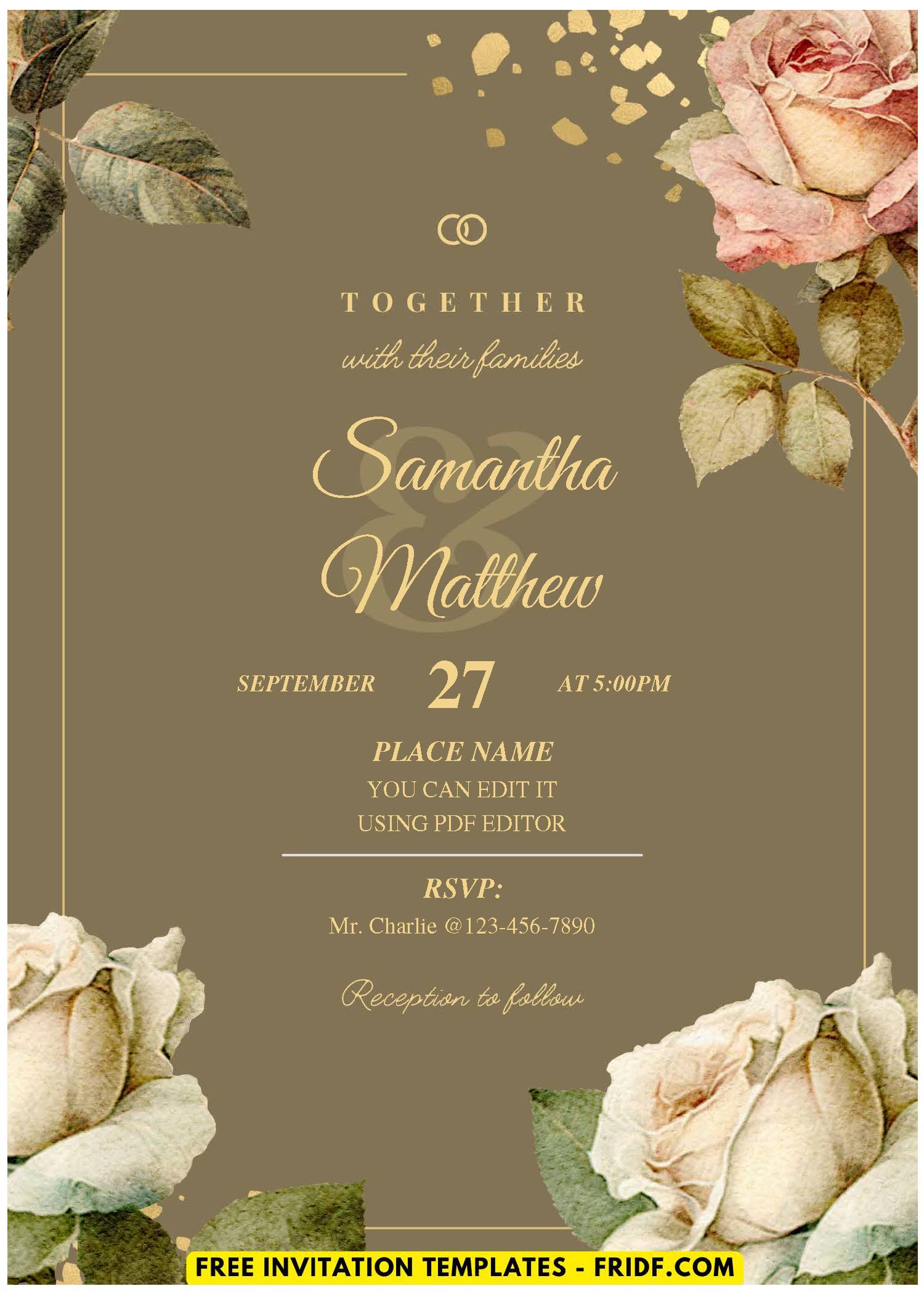 (Easily Edit PDF Invitation) Classic Rose Wedding Invitation - FRIDF ...