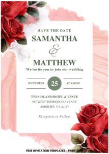 (Easily Edit PDF Invitation) Eclectic Watercolor Rose Wedding Invitation A