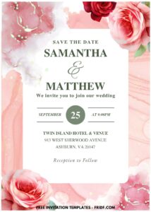 (Easily Edit PDF Invitation) Eclectic Watercolor Rose Wedding Invitation B