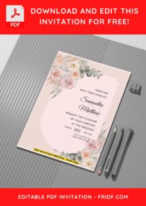(Easily Edit PDF Invitation) Beautiful Blush Pink Rose Wedding Invitation B