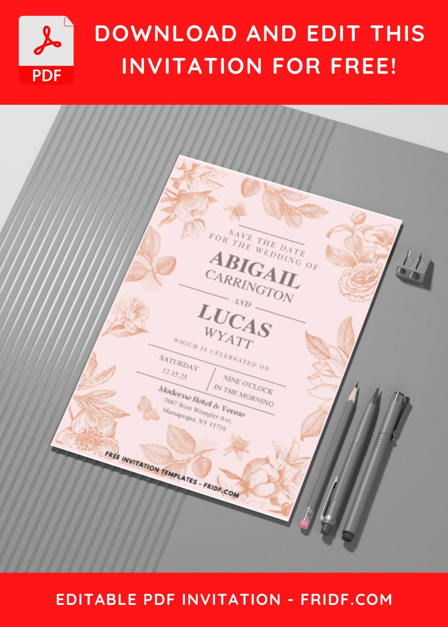 (Easily Edit PDF Invitation) Hand Drawn Floral Wedding Invitation ...