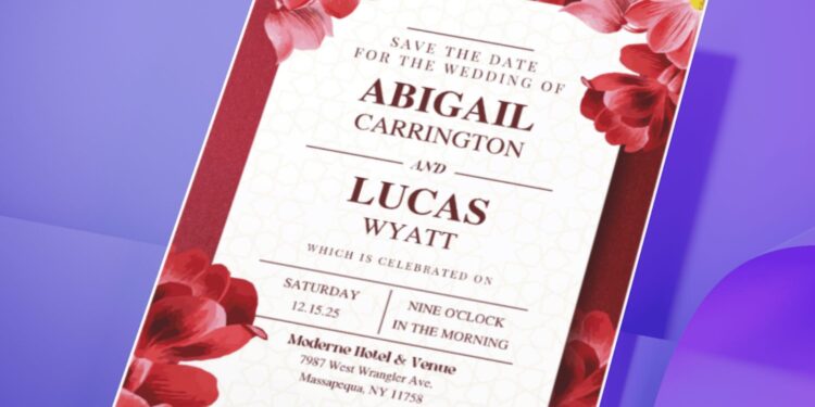 (Easily Edit PDF Invitation) Dreamy Crimson Poppy Wedding Invitation